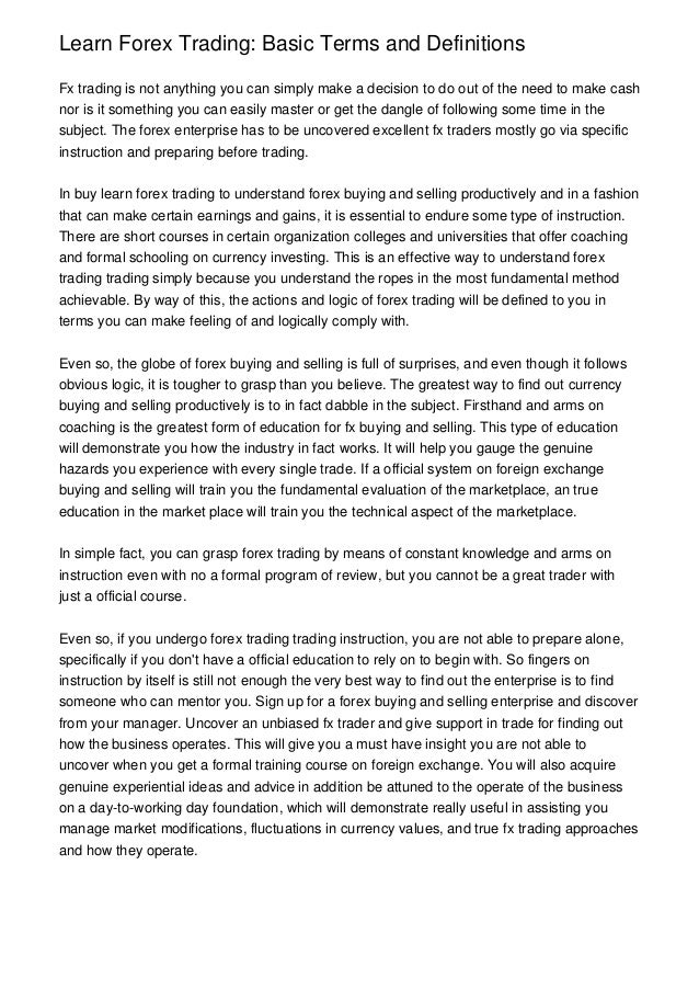 Learn Forex Trading Basic Terms And Definitions | Forex trading basic terms Learn Forex Trading Basic Terms And Definitions -